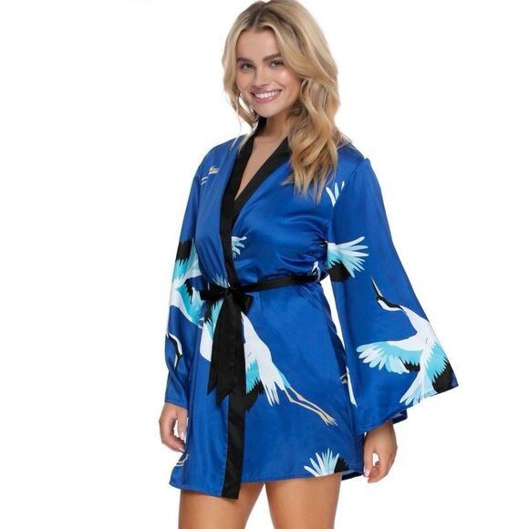 Jezebel Womens Cranes Printed Chemise S/M Novelty Print Classic Silky NWT - Picture 3 of 5